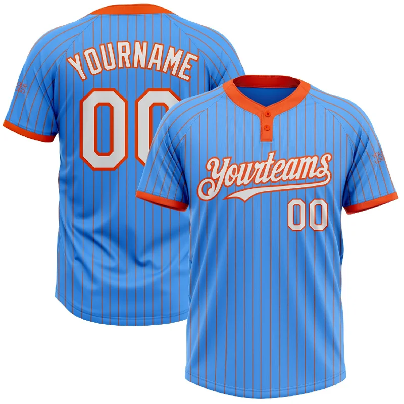 Softball jersey with contrast-colored sleeves for a trendy style-Custom Electric Blue Orange Pinstripe White Two-Button Unisex Softball Jersey