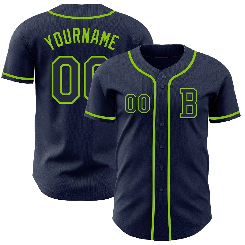 Team baseball jersey for home and away games-Custom Navy Neon Green Authentic Baseball Jersey