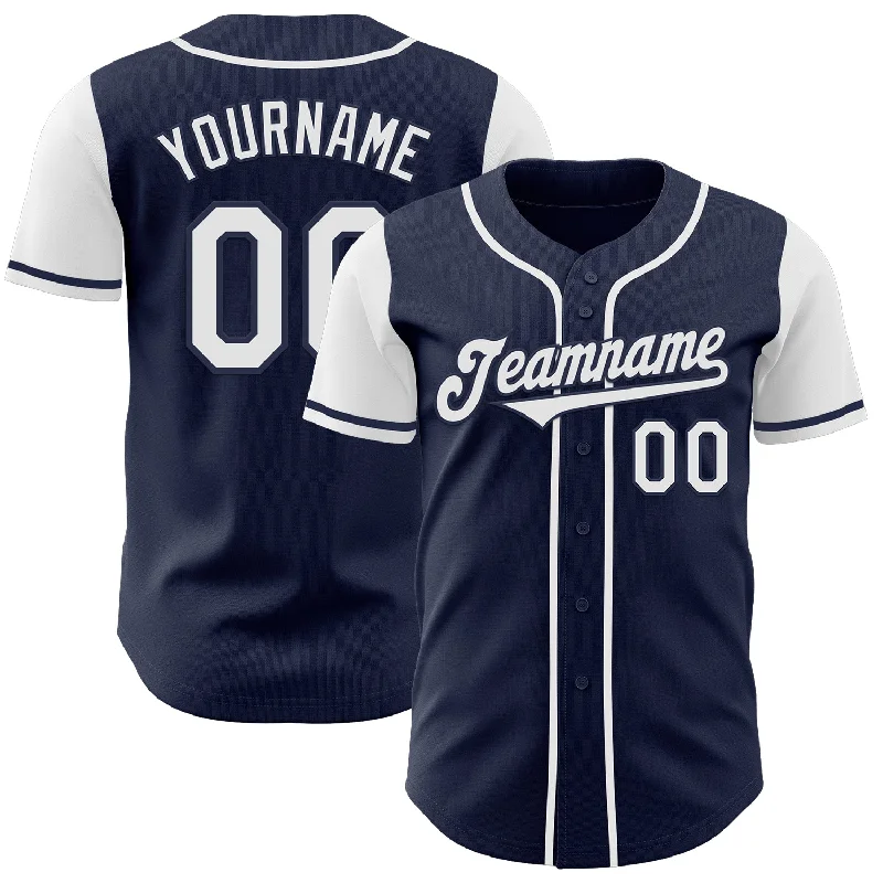 Retro-style baseball jersey with classic team logos-Custom Navy White Authentic Two Tone Baseball Jersey