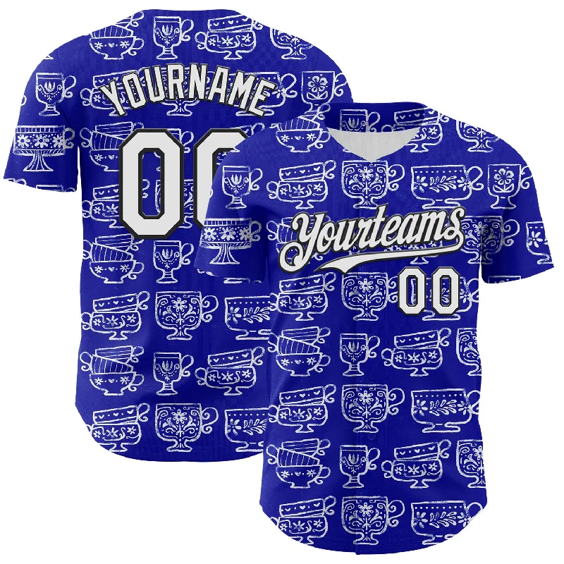 Custom baseball jersey for team photos and events-Custom Thunder Blue White-Black 3D Emi Bee Fika Mugs Authentic Baseball Jersey