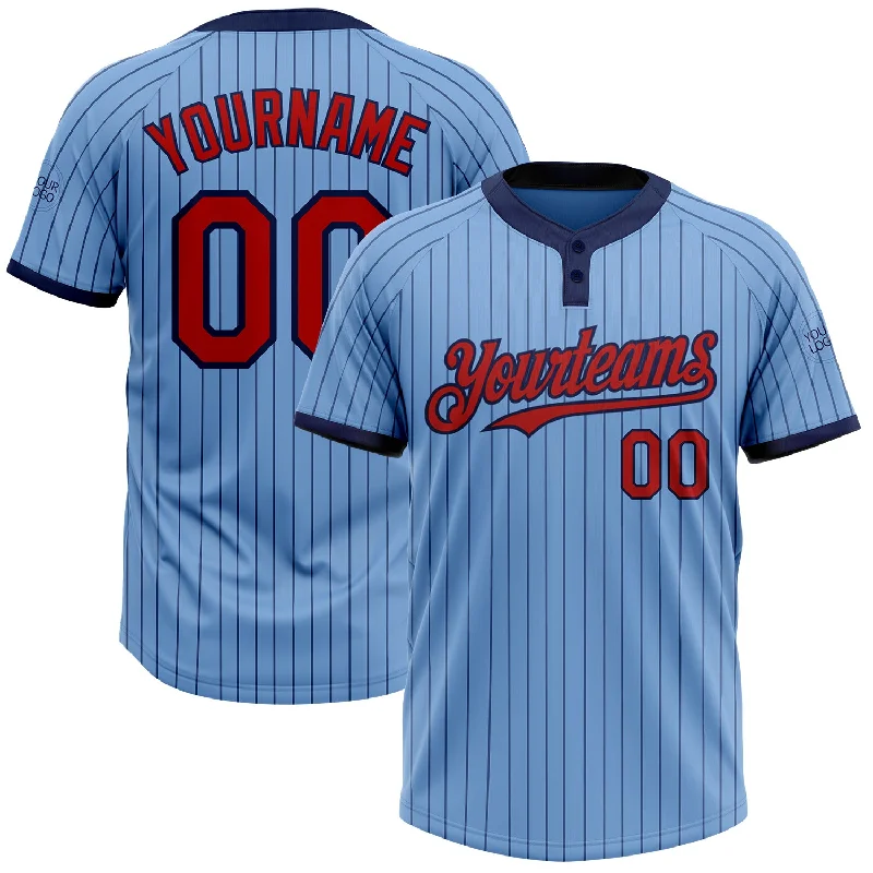 Custom softball jersey for professional teams-Custom Light Blue Navy Pinstripe Red Two-Button Unisex Softball Jersey