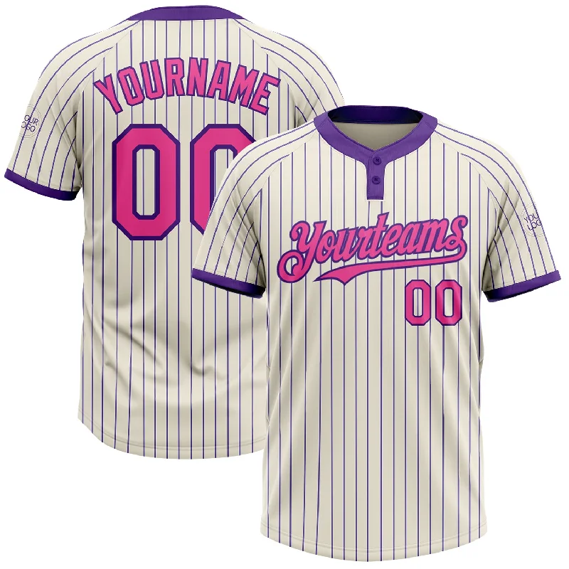 High-performance softball jersey for women-Custom Cream Purple Pinstripe Pink Two-Button Unisex Softball Jersey