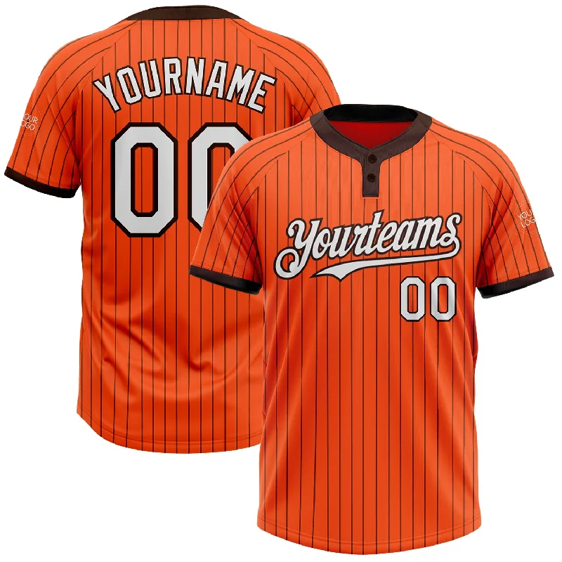 Softball jersey with antimicrobial finish to reduce odor-Custom Orange Brown Pinstripe White Two-Button Unisex Softball Jersey