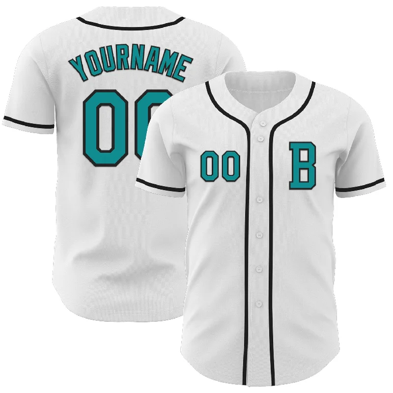 Baseball jersey for all team sizes and ages-Custom White Teal-Black Authentic Baseball Jersey