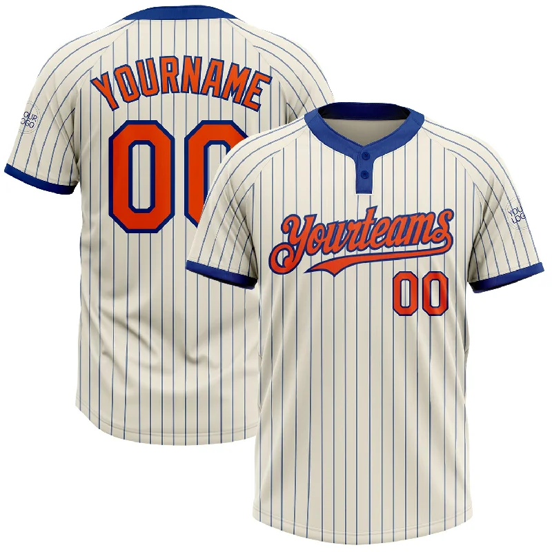 Custom softball jersey with premium finish for a polished look-Custom Cream Royal Pinstripe Orange Two-Button Unisex Softball Jersey