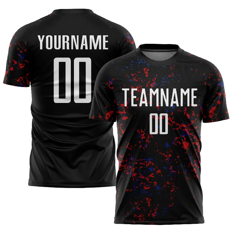 Custom soccer jersey with contemporary designs-Custom Black Red-Royal Abstract Fragment Art Sublimation Soccer Uniform Jersey