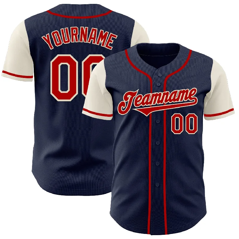 Personalized baseball jersey with iconic team logos-Custom Navy Red-Cream Authentic Two Tone Baseball Jersey