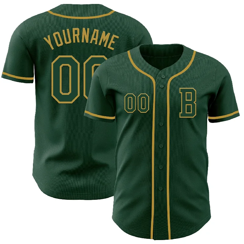 Baseball jersey with a sporty design and team logo-Custom Green Old Gold Authentic Baseball Jersey