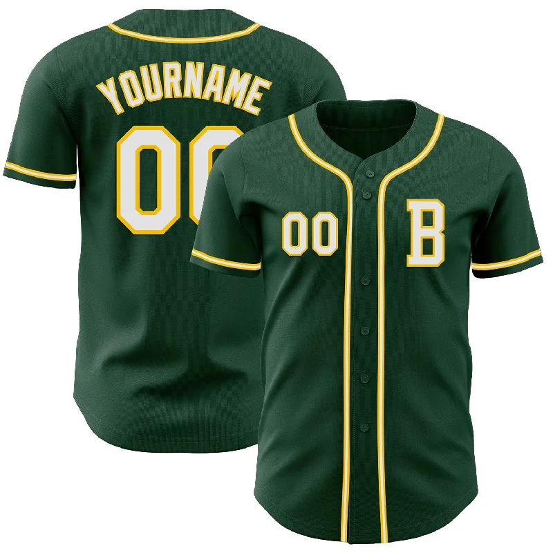 Baseball jersey with stylish details for fashion-conscious fans-Custom Green White-Yellow Authentic Baseball Jersey