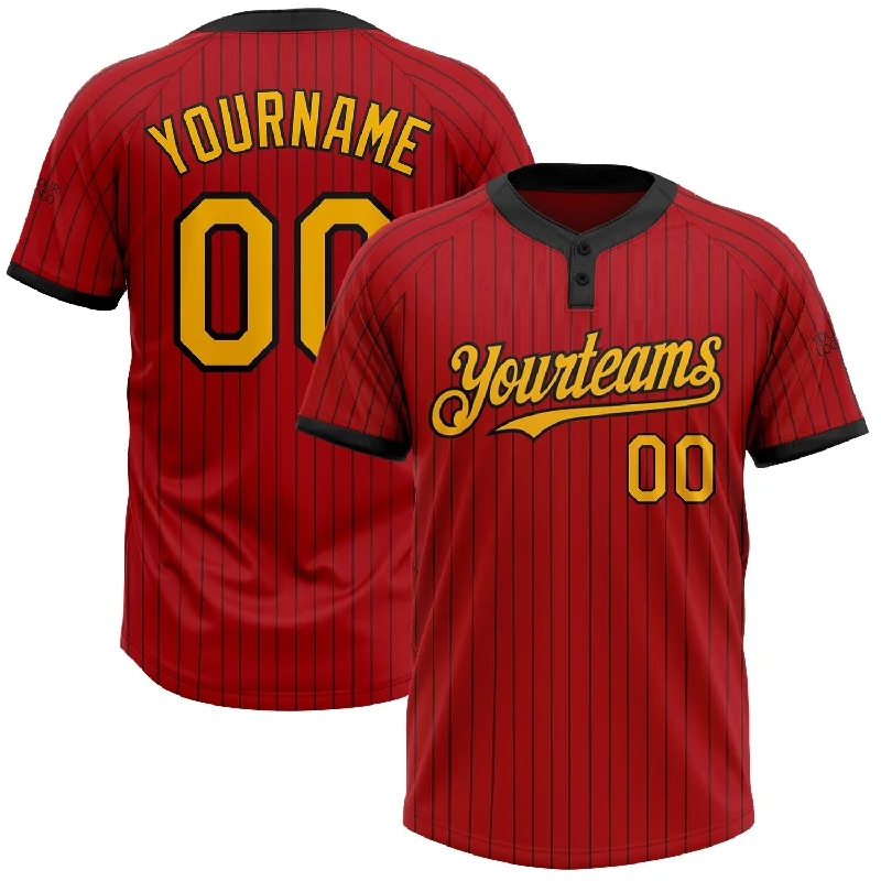 Softball jersey with bold, personalized design for every player-Custom Red Black Pinstripe Gold Two-Button Unisex Softball Jersey