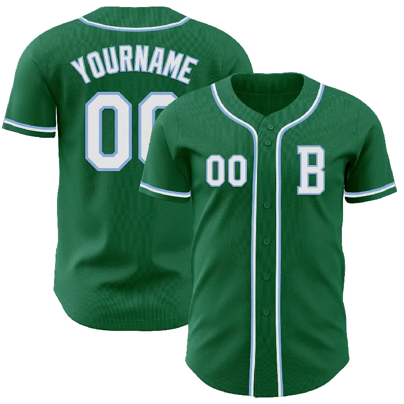 Baseball jersey with customizable sleeve designs-Custom Kelly Green White-Light Blue Authentic Baseball Jersey