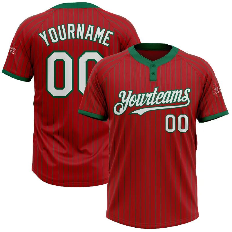 High-performance softball jersey for women-Custom Red Kelly Green Pinstripe Kelly Green Two-Button Unisex Softball Jersey