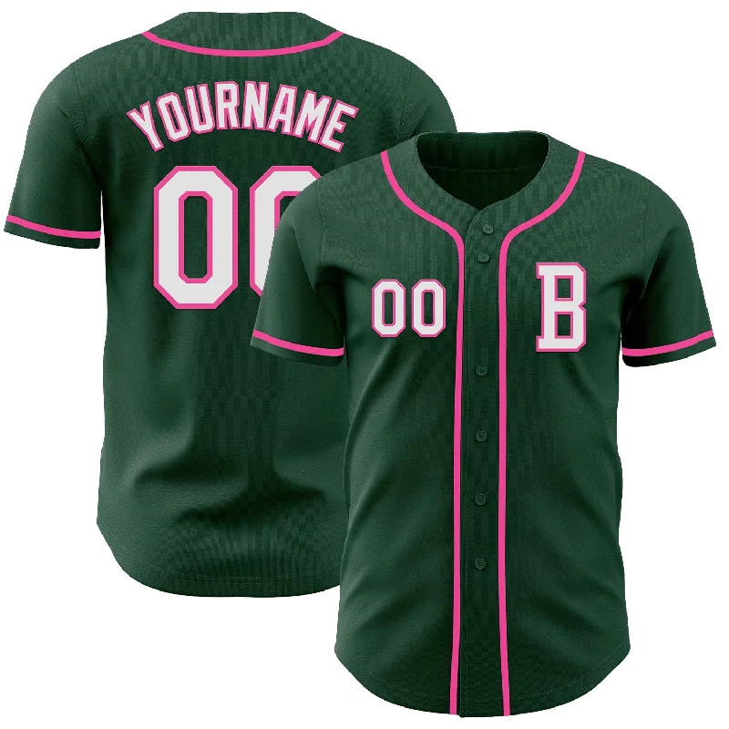 Baseball jersey with flexible fit for all players-Custom Green White-Pink Authentic Baseball Jersey