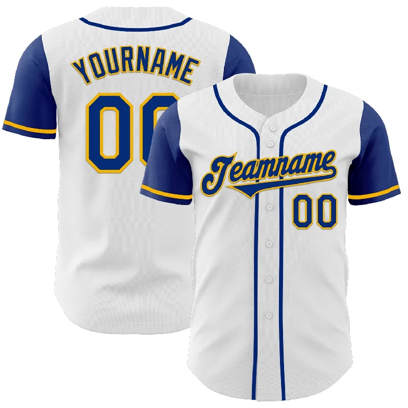 Team baseball jersey for home and away games-Custom White Royal-Gold Authentic Two Tone Baseball Jersey