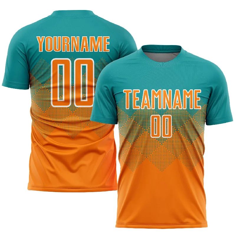 Soccer jersey with breathable fabric for all-day wear-Custom Teal Bay Orange-White Sublimation Soccer Uniform Jersey