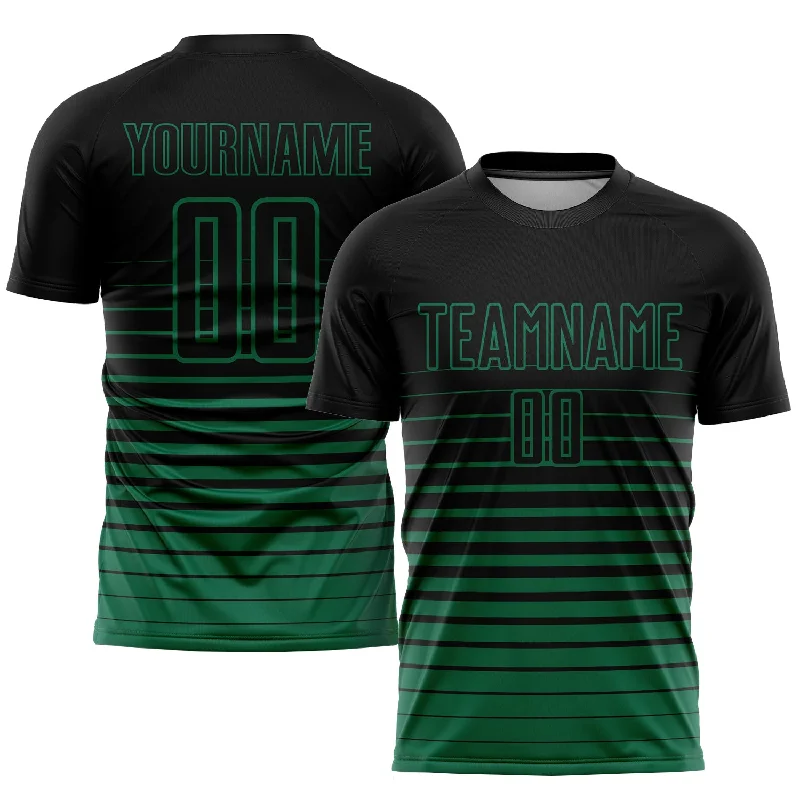 Custom soccer jersey with modern design-Custom Black Kelly Green Pinstripe Fade Fashion Sublimation Soccer Uniform Jersey