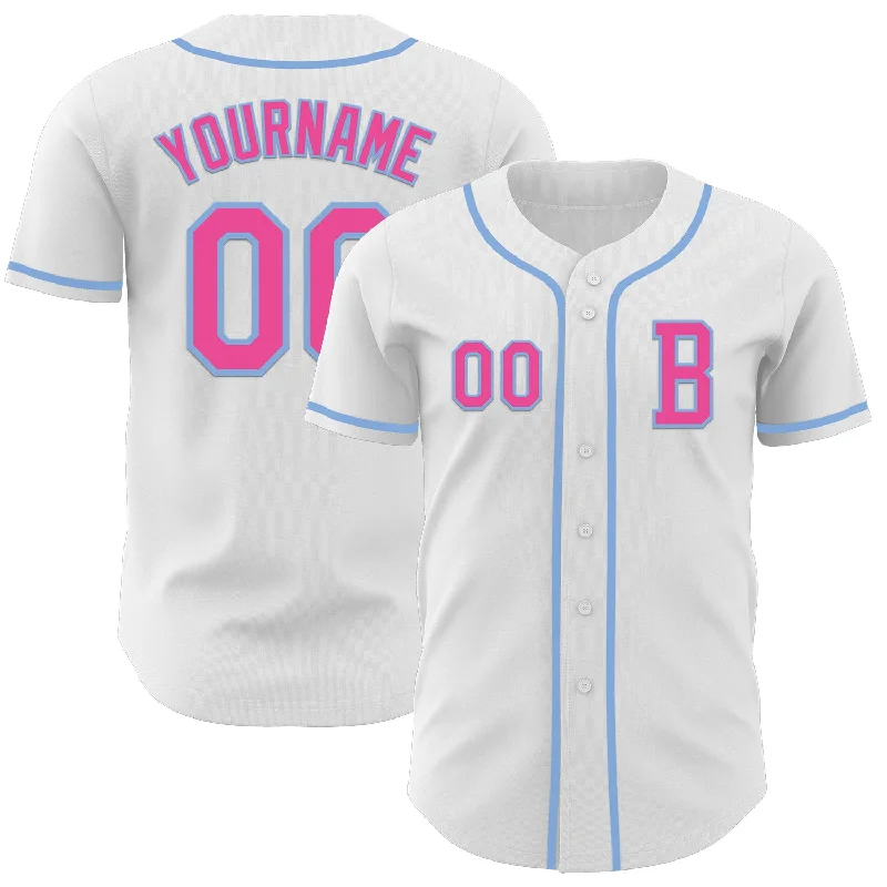 Baseball jersey with a unique design for special events-Custom White Pink-Light Blue Authentic Baseball Jersey