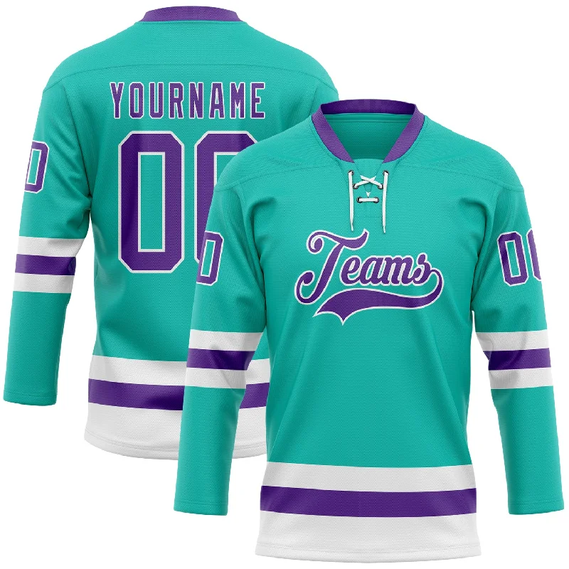 Hockey jersey with modern cut and stylish design-Custom Aqua Purple-White Hockey Lace Neck Jersey