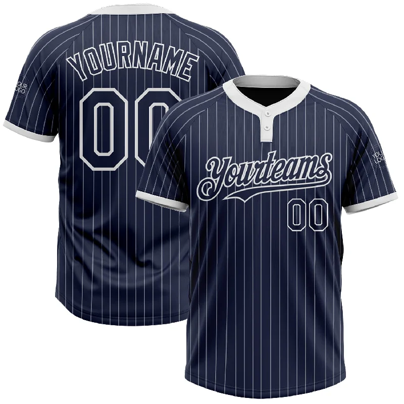 Lightweight softball jersey for comfortable play-Custom Navy White Pinstripe White Two-Button Unisex Softball Jersey