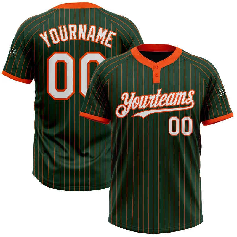 Softball jersey with a sporty, athletic design-Custom Green Orange Pinstripe White Two-Button Unisex Softball Jersey