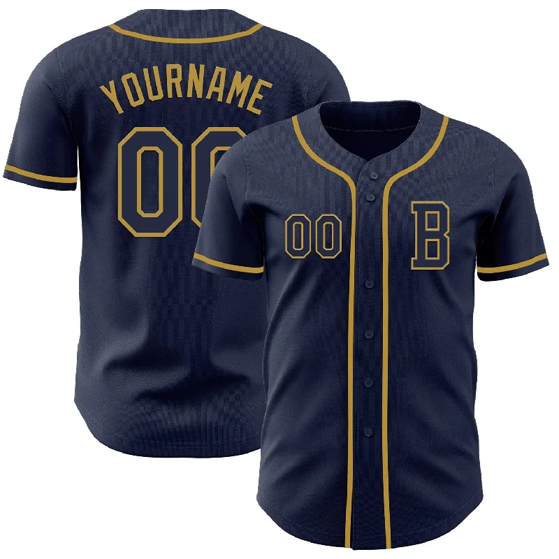 Team baseball jersey with player’s signature embroidery-Custom Navy Old Gold Authentic Baseball Jersey