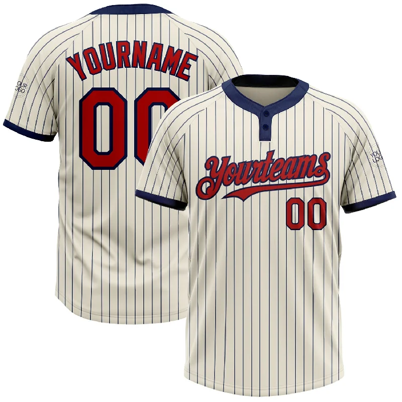 Softball jersey with sleek fit and functional design-Custom Cream Navy Pinstripe Red Two-Button Unisex Softball Jersey