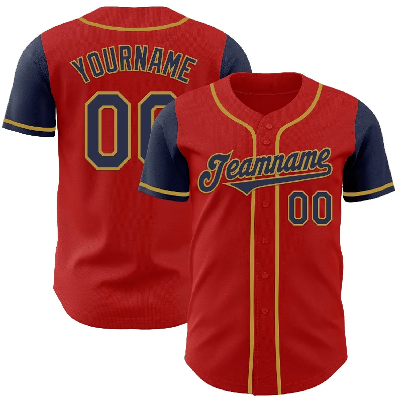 Personalized baseball jersey with a professional look-Custom Red Navy-Old Gold Authentic Two Tone Baseball Jersey