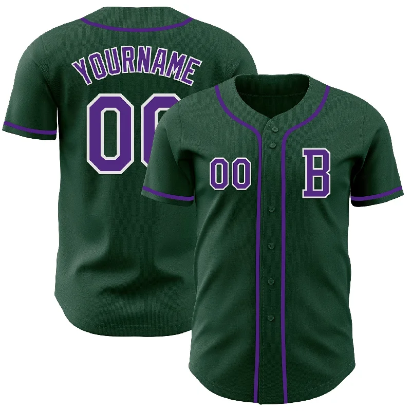 Premium baseball jersey with performance fabric-Custom Green Purple-White Authentic Baseball Jersey