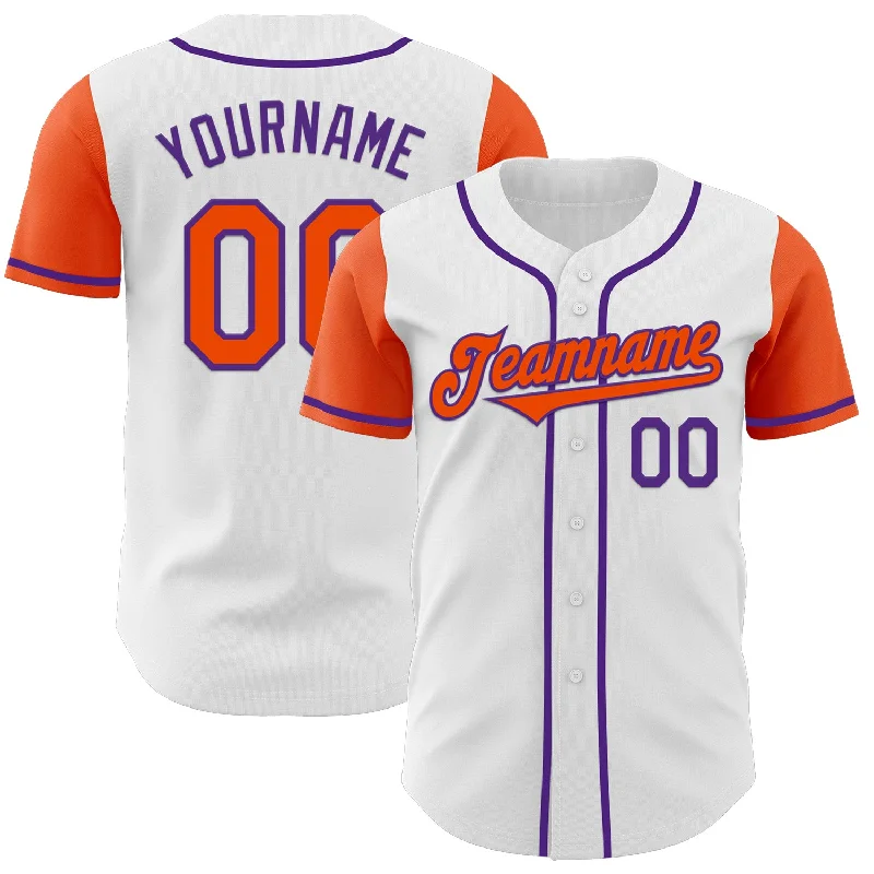 Baseball jersey for fans who support their team in style-Custom White Orange-Purple Authentic Two Tone Baseball Jersey