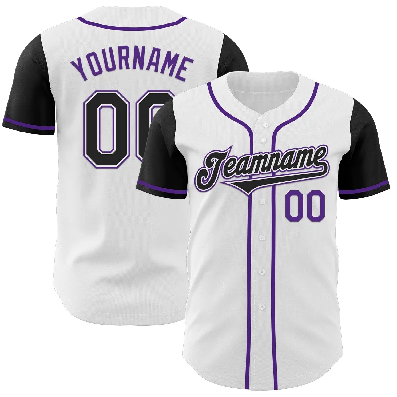 Custom baseball jersey with player name and number-Custom White Black-Purple Authentic Two Tone Baseball Jersey