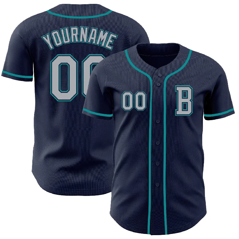 Baseball jersey for casual wear or game day-Custom Navy Gray-Teal Authentic Baseball Jersey