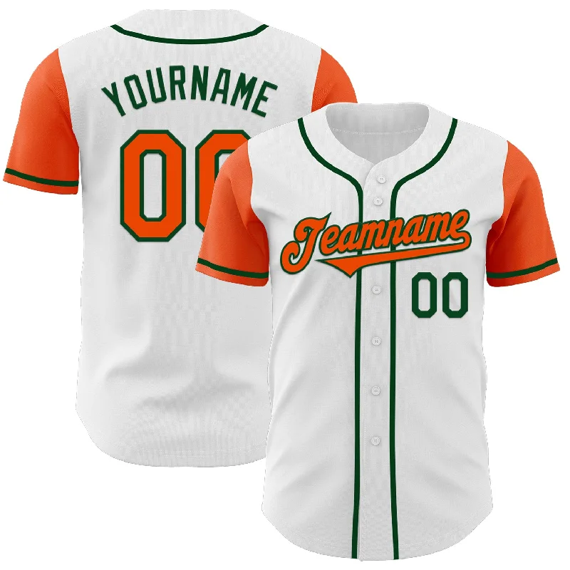 Baseball jersey with matching cap and accessories-Custom White Orange-Green Authentic Two Tone Baseball Jersey