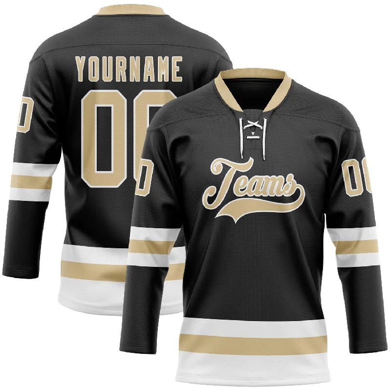 Lightweight hockey jersey for comfort during games-Custom Black Vegas Gold-White Hockey Lace Neck Jersey