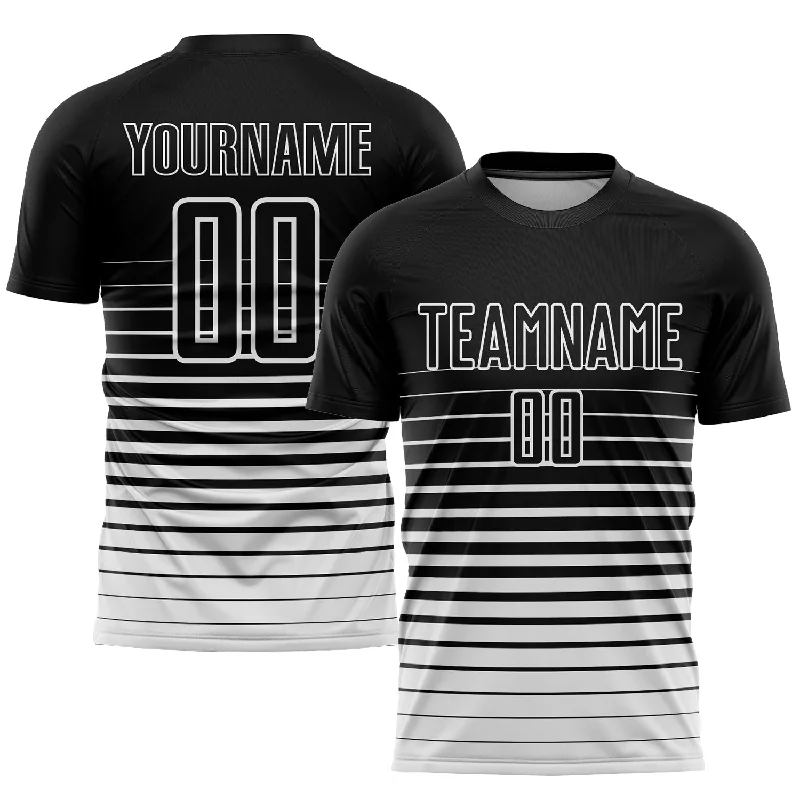 Authentic soccer jersey for collectors-Custom Black White Pinstripe Fade Fashion Sublimation Soccer Uniform Jersey