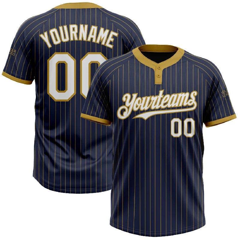 Softball jersey with a comfortable fit for casual play-Custom Navy Old Gold Pinstripe White Two-Button Unisex Softball Jersey