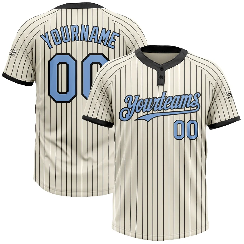 Softball jersey with a spacious fit for ultimate comfort-Custom Cream Black Pinstripe Light Blue Two-Button Unisex Softball Jersey