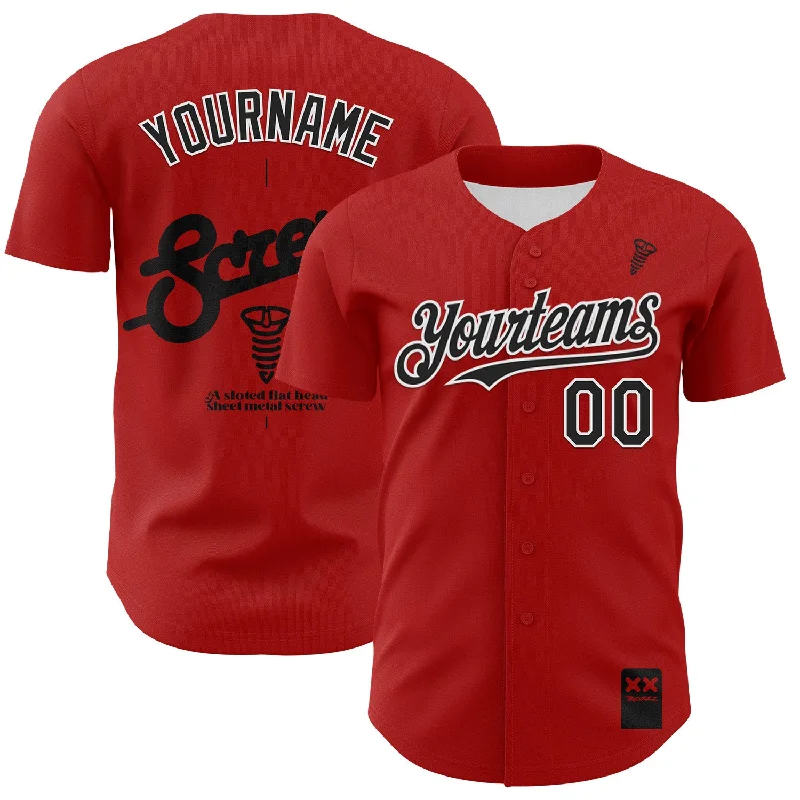 Custom retro baseball jersey with team design-Custom Red Black-White 3D Revzzz Screw-U Authentic Baseball Jersey