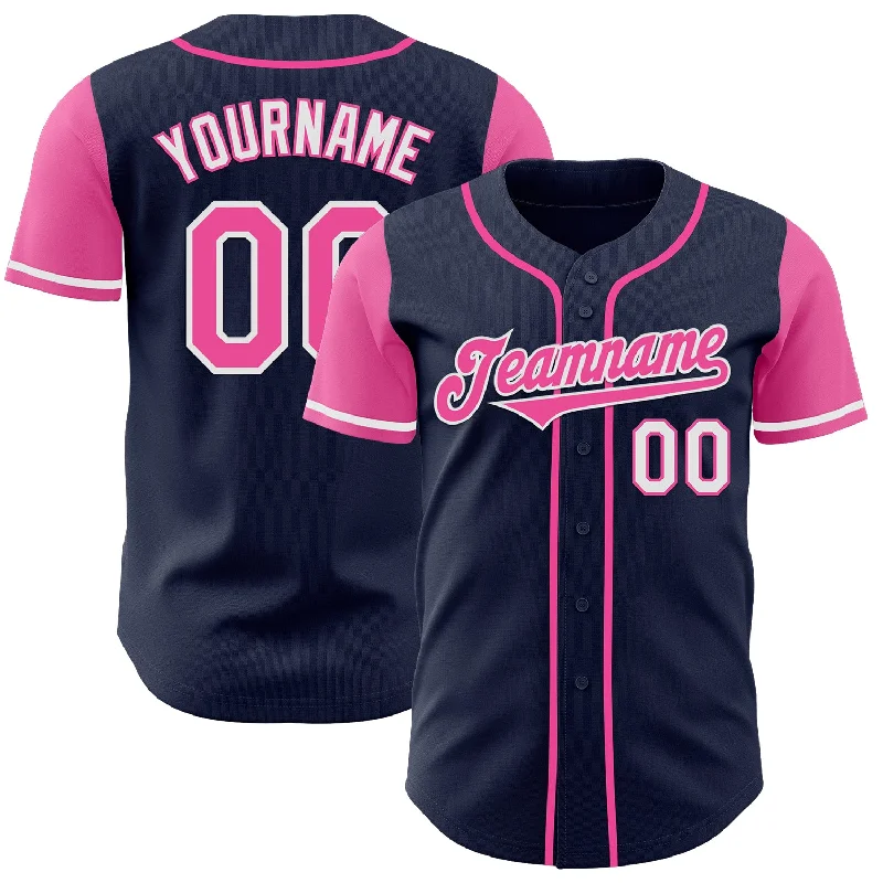 Custom baseball jersey with modern cut and fit-Custom Navy Pink-White Authentic Two Tone Baseball Jersey