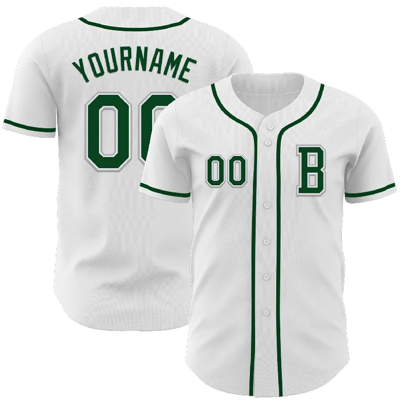 Baseball jerseys with player numbers and names-Custom White Green-Gray Authentic Baseball Jersey