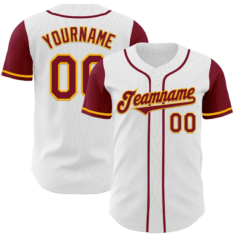 Classic baseball jersey for collectors and fans-Custom White Crimson-Gold Authentic Two Tone Baseball Jersey