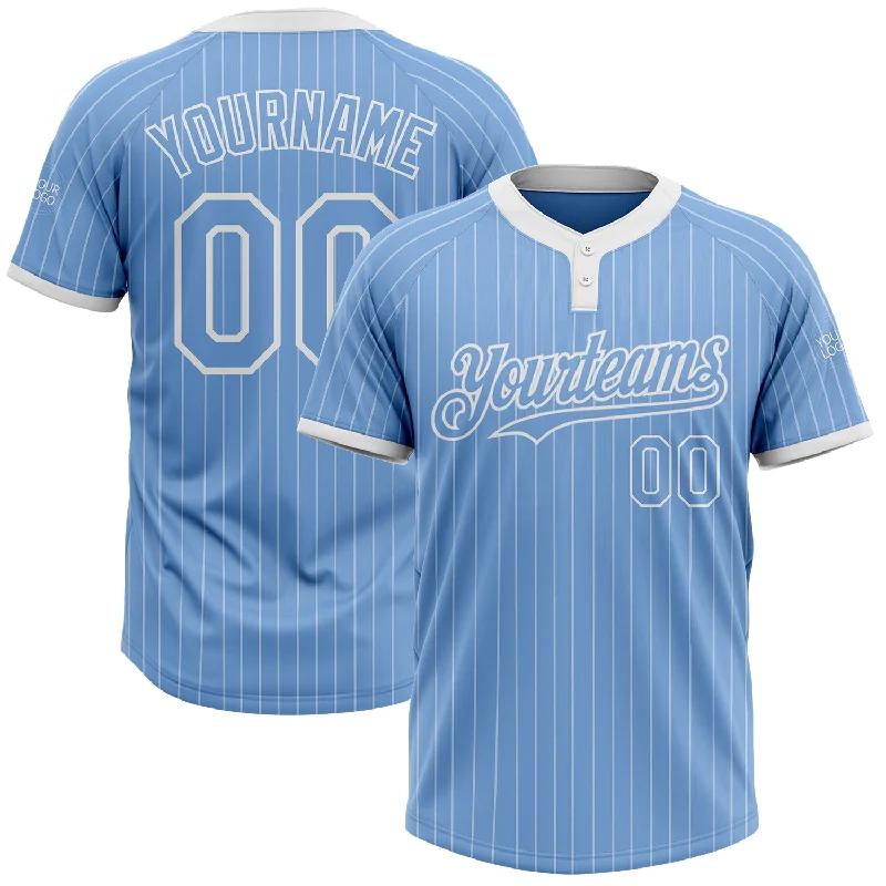 Softball jersey with ergonomic design for better mobility-Custom Light Blue White Pinstripe White Two-Button Unisex Softball Jersey