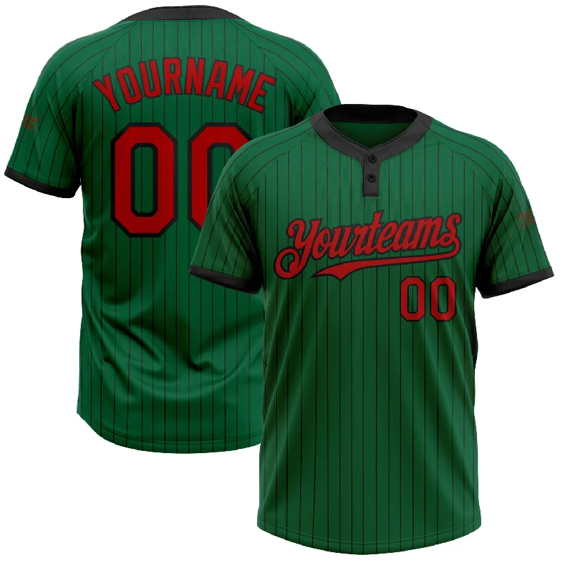 Softball jersey with color choices for team coordination-Custom Kelly Green Black Pinstripe Red Two-Button Unisex Softball Jersey