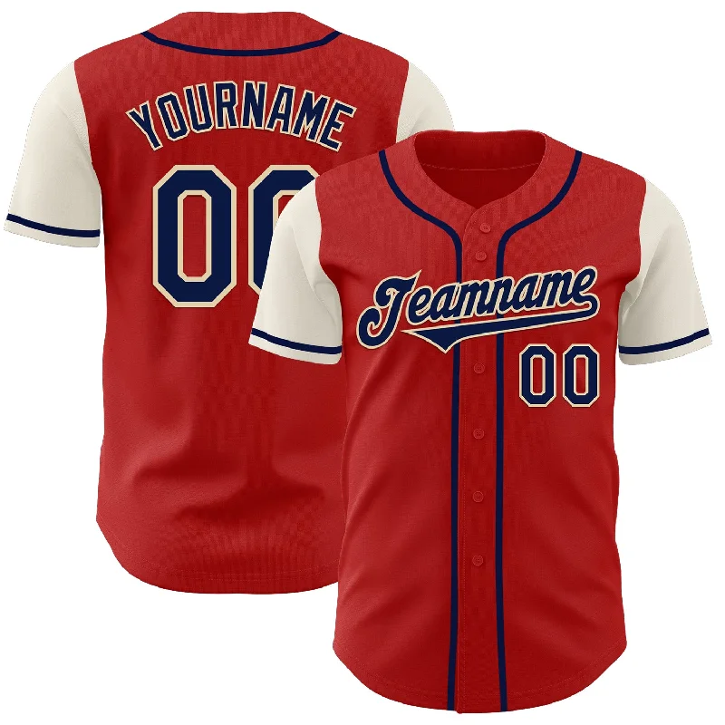 Personalized baseball jersey for sports training-Custom Red Navy-Cream Authentic Two Tone Baseball Jersey