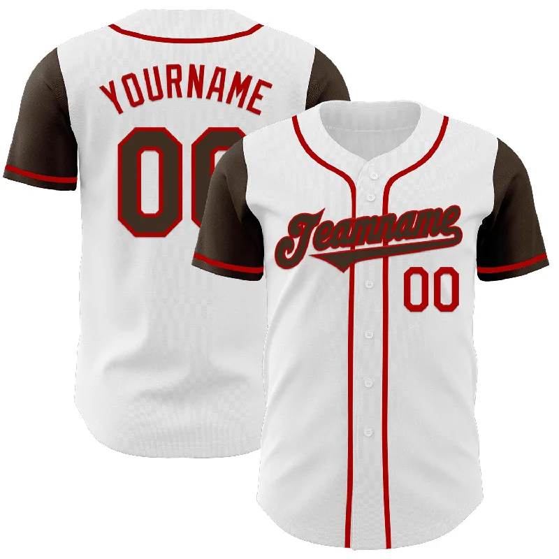 Authentic baseball jersey with embroidered logo-Custom White Brown-Red Authentic Two Tone Baseball Jersey