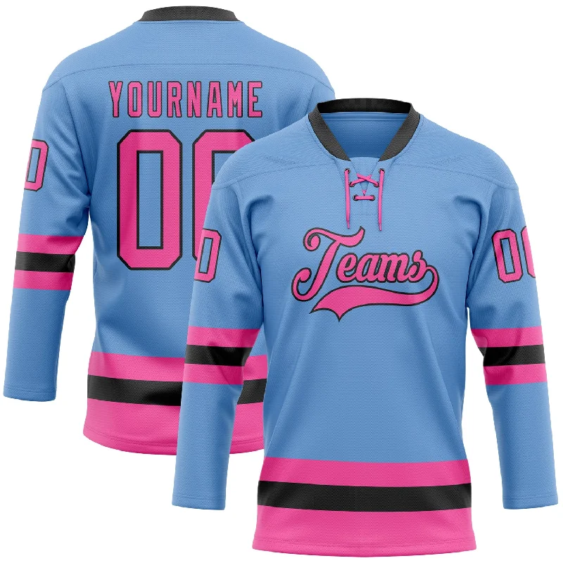 Hockey jersey with modern technology for athletic performance-Custom Light Blue Pink-Black Hockey Lace Neck Jersey