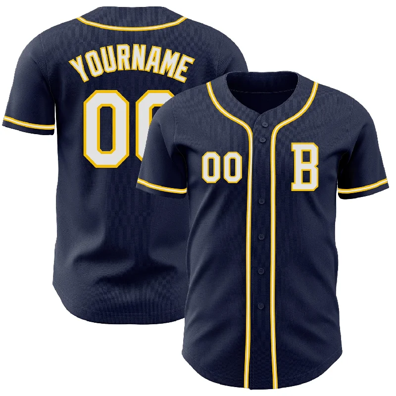 Baseball jersey with modern fits for players and fans-Custom Navy White-Yellow Authentic Baseball Jersey