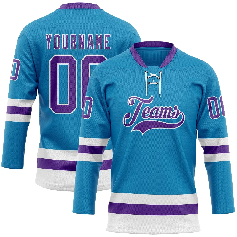 Custom-fit hockey jersey for better movement-Custom Panther Blue Purple-White Hockey Lace Neck Jersey