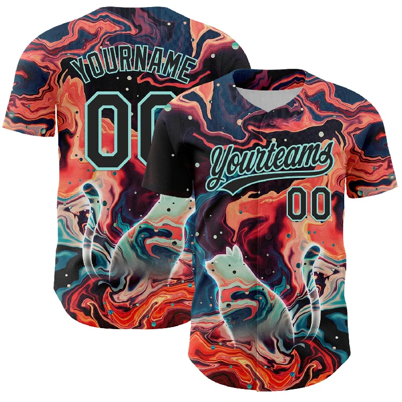 Personalized baseball jersey for sports training-Custom Black Ice Blue 3D Syntetyc Trippy Cat Nebula Authentic Baseball Jersey