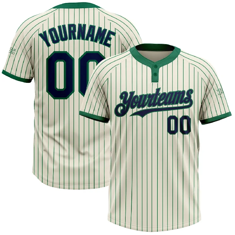 Softball jersey with UV protection for sunny days-Custom Cream Kelly Green Pinstripe Navy Two-Button Unisex Softball Jersey