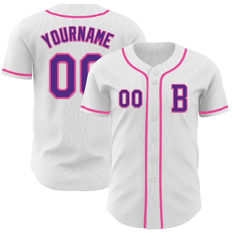 Classic baseball jersey for collectors and fans-Custom White Purple-Pink Authentic Baseball Jersey